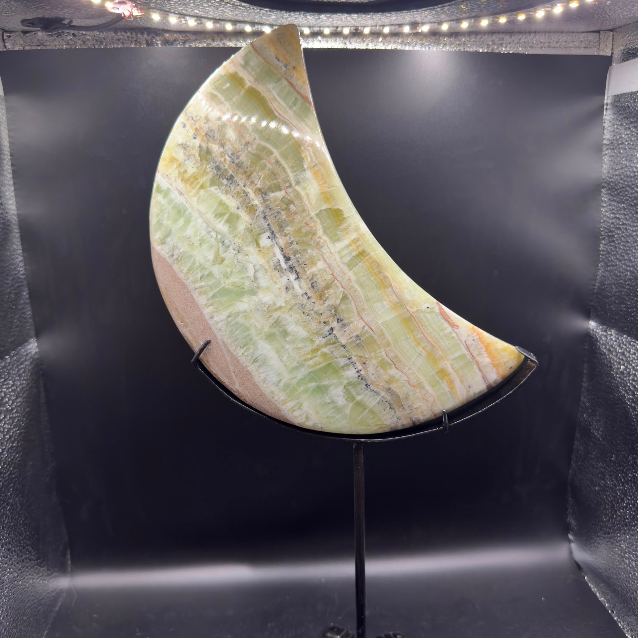 Kiwi Calcite Moon With Stand | Emotional Cleansing | Crystals UK
