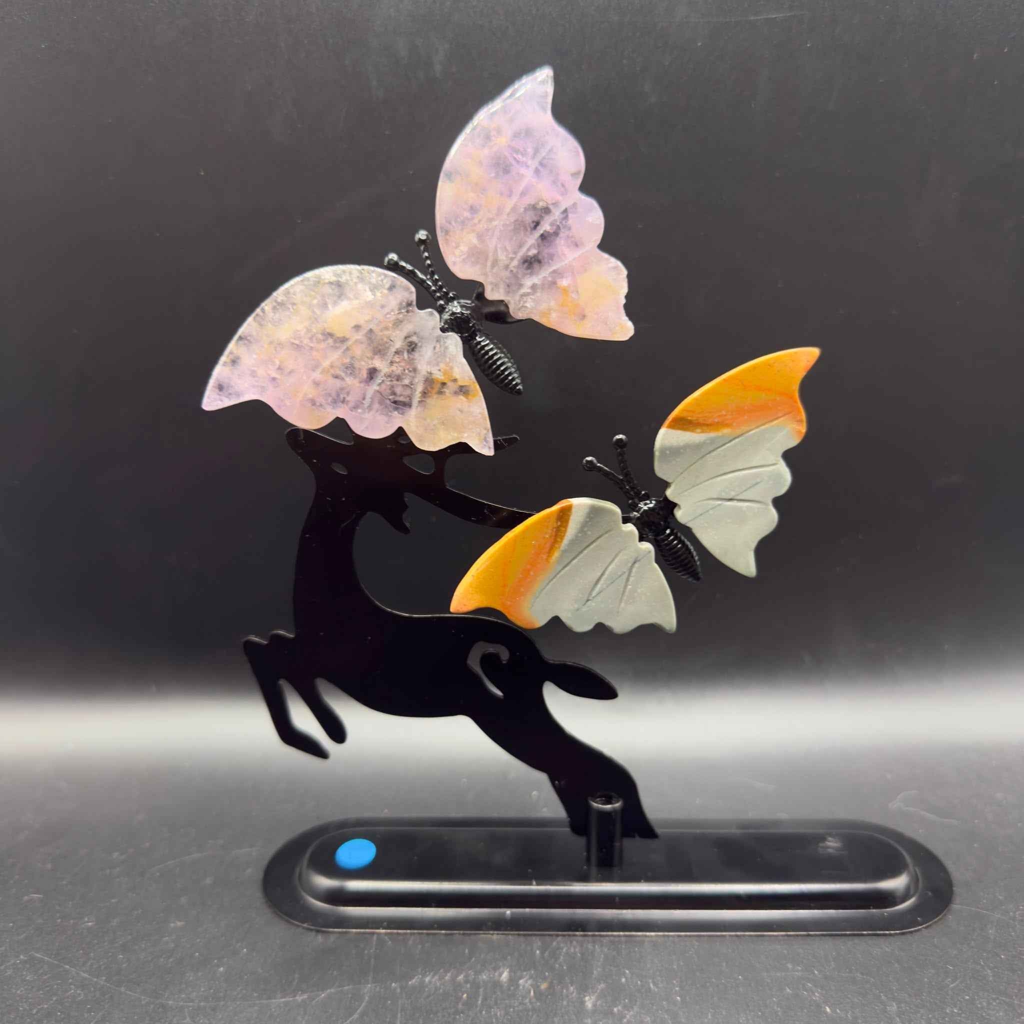 Metal Deer Stand with Amethyst & Mookaite Butterflies | Crystals UK