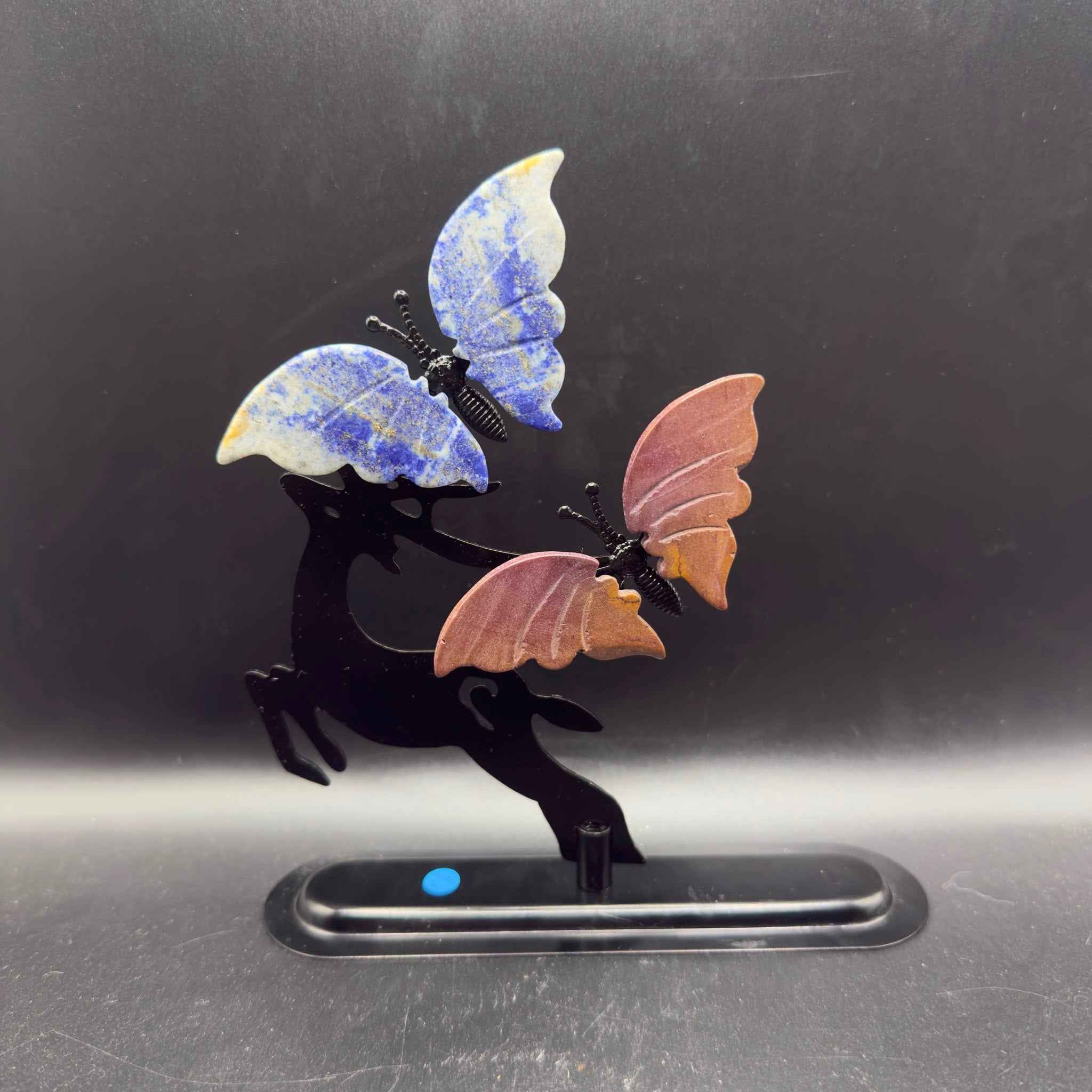Metal Deer Stand with Mookaite & Lapis Lazuli Butterflies | Crystals UK