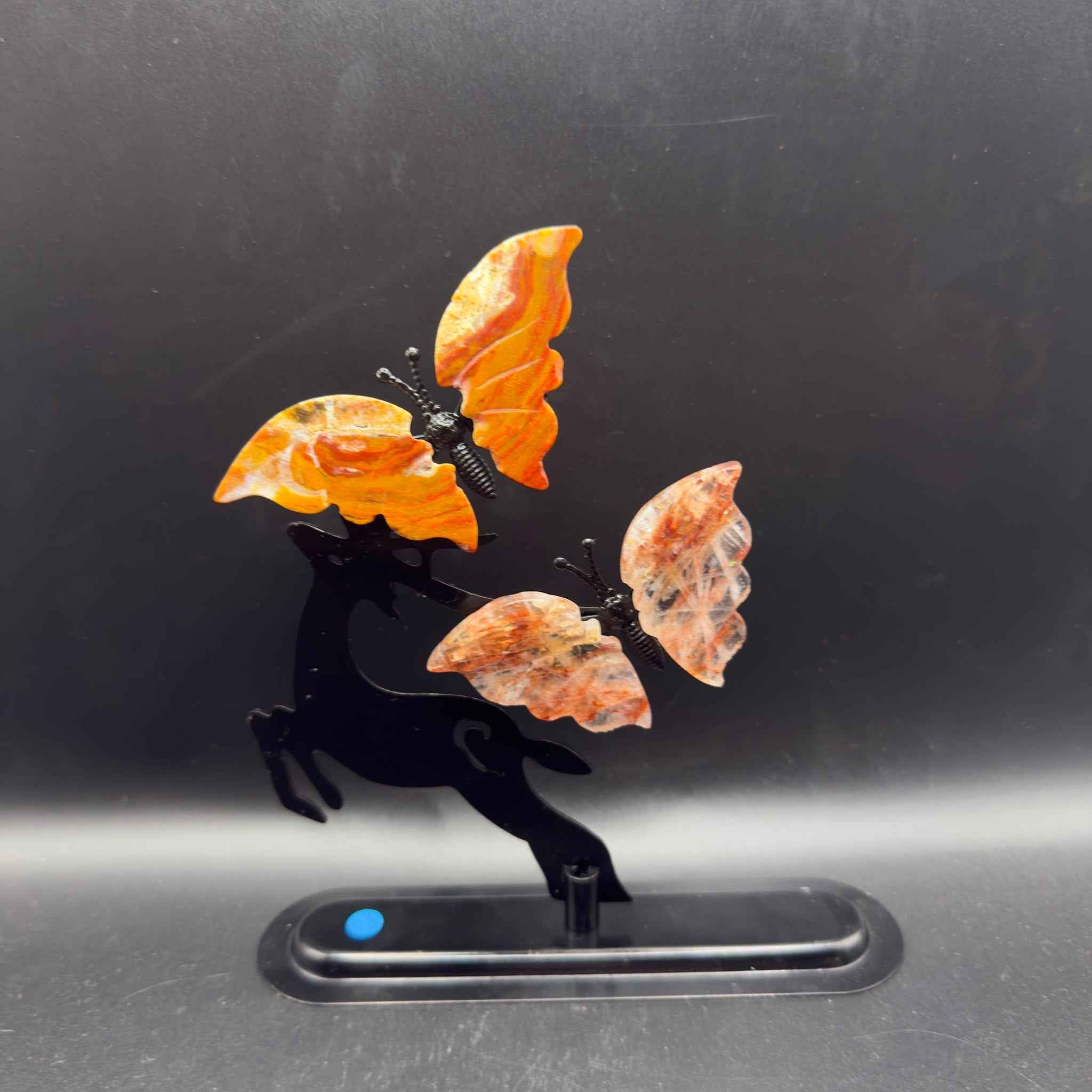 Metal Deer Stand with Ocean Jasper & Fire Quartz Butterflies | Crystals UK