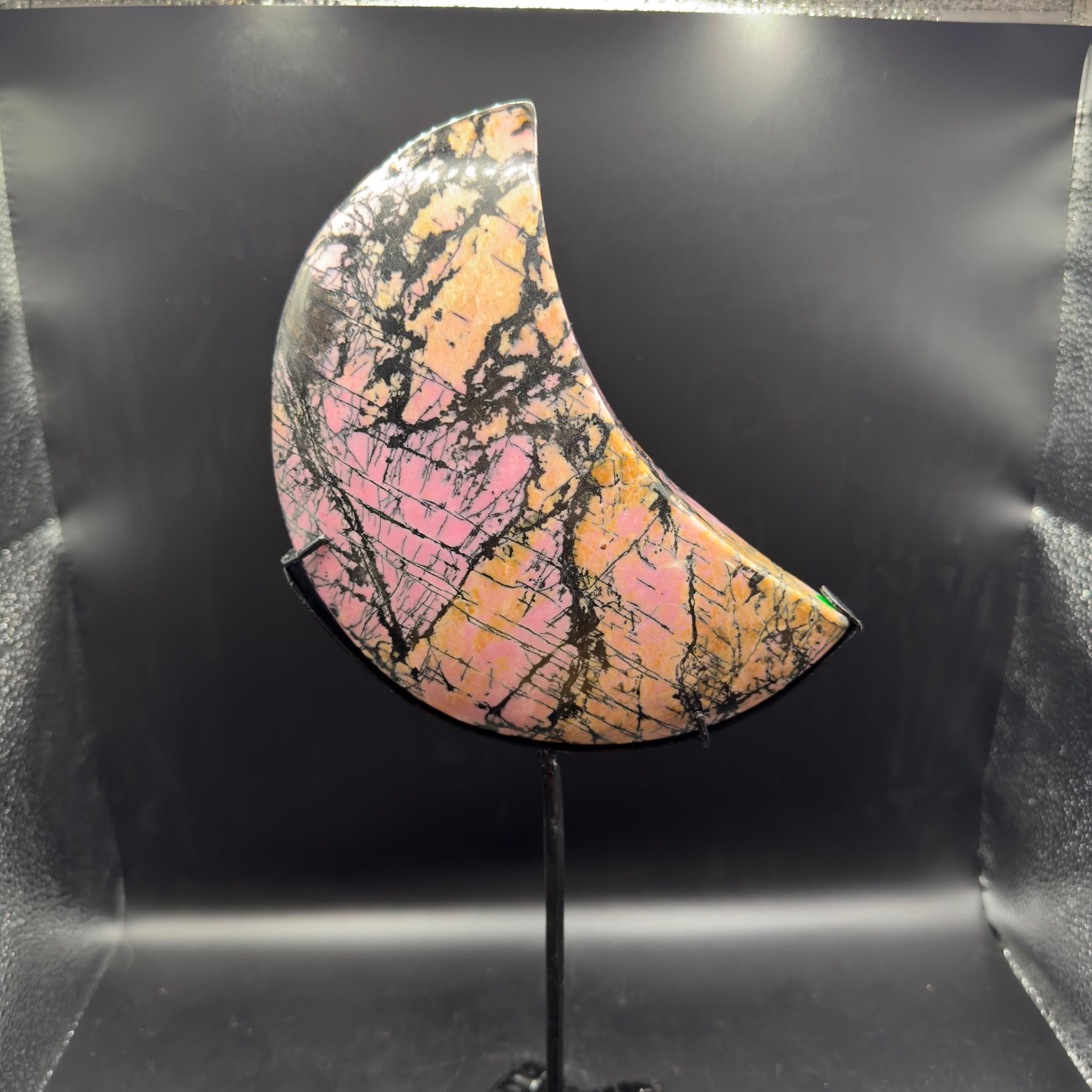 Rhodonite Moon With Stand (A)| Emotional Healing & Self-Love | Crystals UK