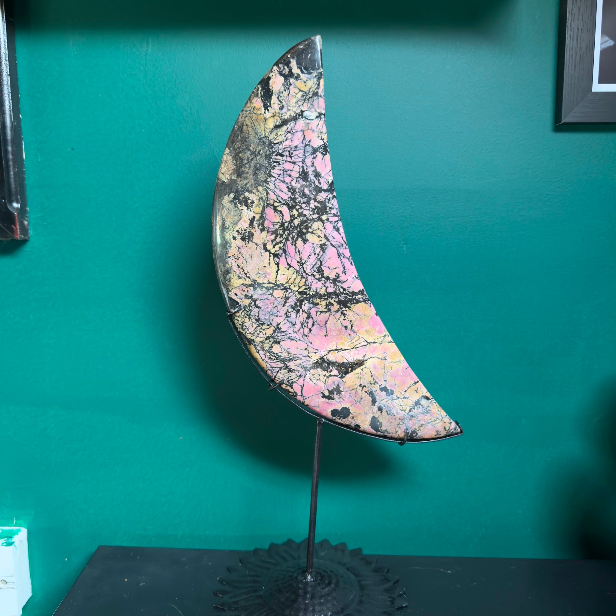 Rhodonite Moon With Stand (B)| Emotional Healing & Self-Love | Crystals UK